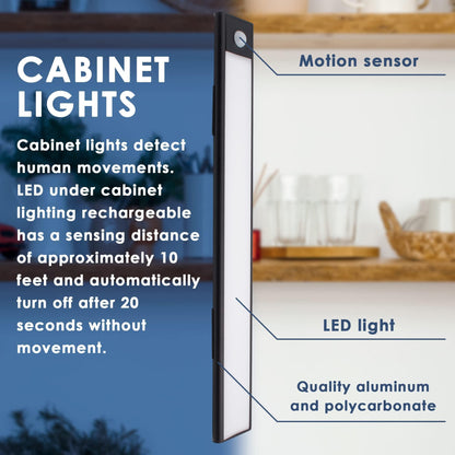 AMIFF LED Motion Sensor Cabinet Light 12 x 1.6 x 0.35 Pack of 2 Black
