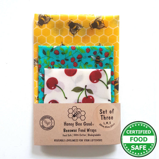 Classic Set of 3 L, M, S Beeswax Food Wraps | Yellow Bees