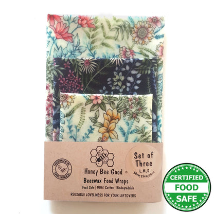 Classic Set of 3 L, M, S Beeswax Food Wraps | Botanical