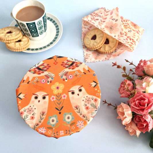 Set of 3 L, M, S Beeswax Food Wraps | Owls