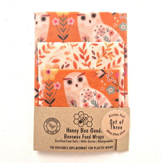 Set of 3 L, M, S Beeswax Food Wraps | Owls