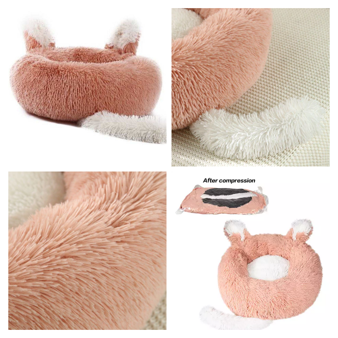 Plush Pet Bed with Ears and Tail for Cats and Small Dogs - Fast Shipping