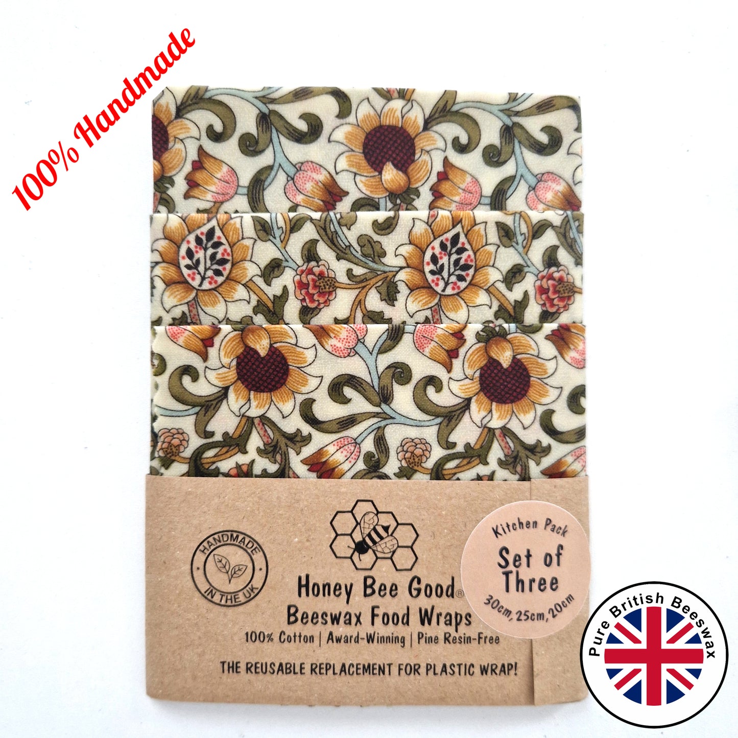 Set of 3 Beeswax Food Wraps | William Morris Evenlode Natural